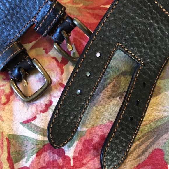 Vtg Y2K ANN TAYLOR LOFT Size Medium Dual Buckle Belt LEATHER Dual Buckle Brass - Picture 7 of 16